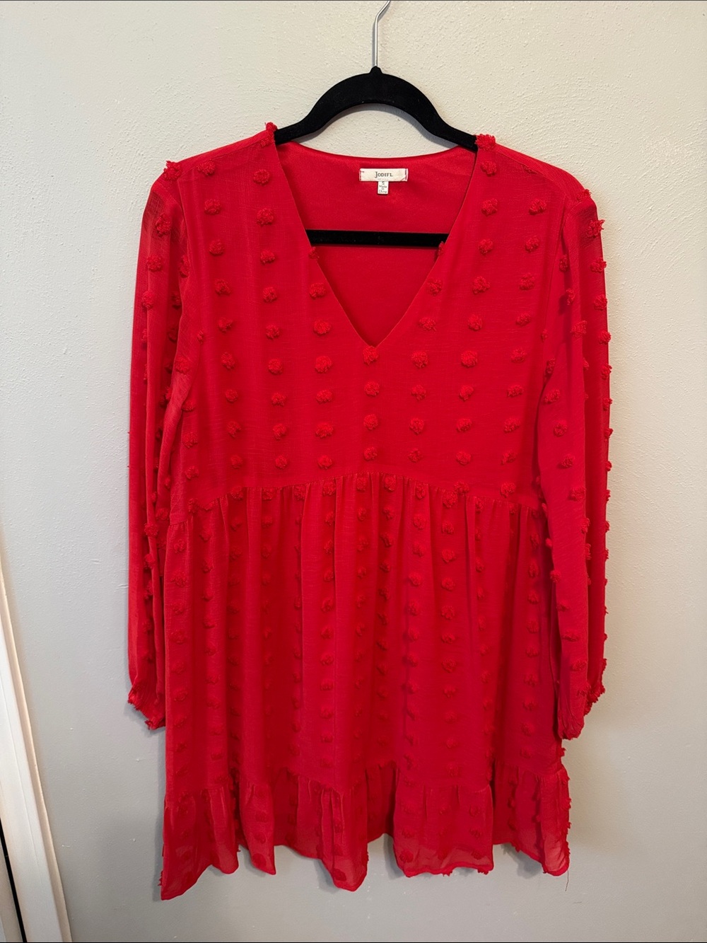 Joie Vibrant Red Pom Pom V-Neck Babydoll Tunic